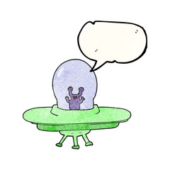speech bubble textured cartoon alien spaceship