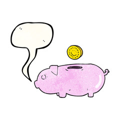 speech bubble textured cartoon piggy bank