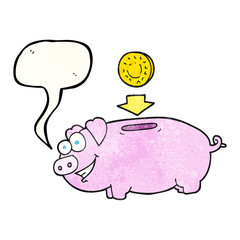 speech bubble textured cartoon piggy bank