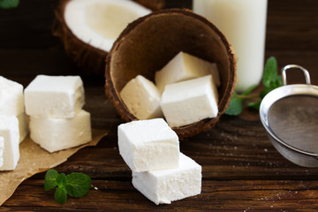 homemade marshmallow coconut milk and fresh coconut.