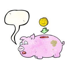 speech bubble textured cartoon piggy bank