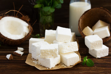 homemade marshmallow coconut milk and fresh coconut.