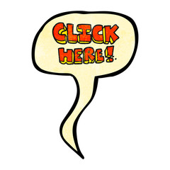 speech bubble textured cartoon click here word symbol