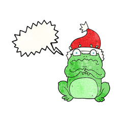 speech bubble textured cartoon frog in christmas hat
