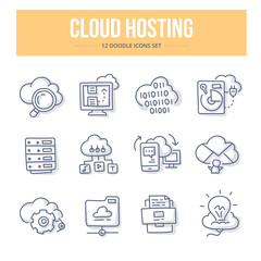 Cloud Hosting Doodle Icons