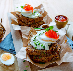 Red caviar with wholemeal bread.