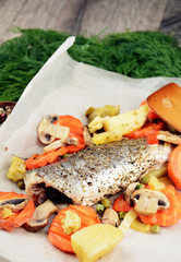 Baked seabass fish