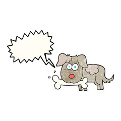 speech bubble textured cartoon dog with bone