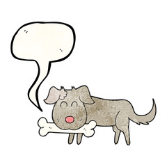 speech bubble textured cartoon dog with bone
