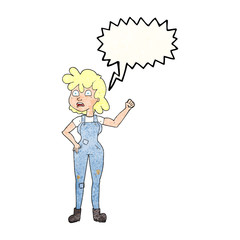 speech bubble textured cartoon woman shaking fist
