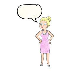 speech bubble textured cartoon woman wearing dress