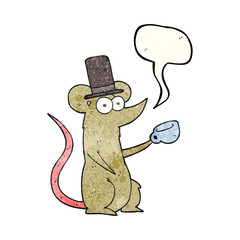 speech bubble textured cartoon mouse with cup and top hat