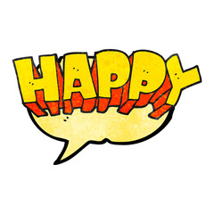 speech bubble textured cartoon word happy