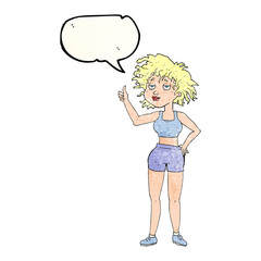speech bubble textured cartoon tired gym woman