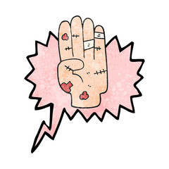 speech bubble textured cartoon injured hand