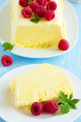 Lemon Semifreddo with raspberry.