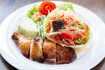 Grilled chicken and papaya salad, Thai food