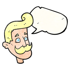 speech bubble textured cartoon man with mustache