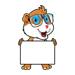 Hamster Geek Holding Blank Sign.