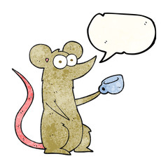 speech bubble textured cartoon mouse with coffee cup