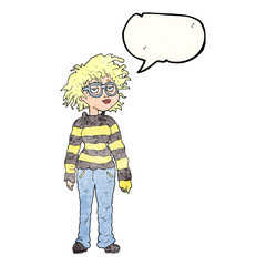 speech bubble textured cartoon geeky girl