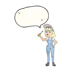 speech bubble textured cartoon female mechanic