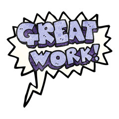 great work speech bubble textured cartoon symbol