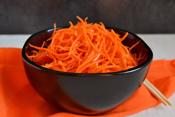 marinated, spicy carrots with spices, oriental cuisine