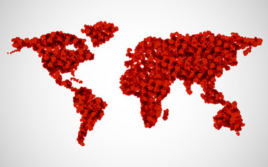 Abstract world map with hearts. Valentines day
