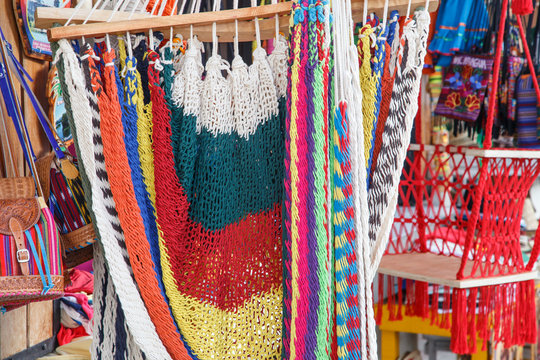colorful hammocks as background