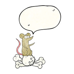 speech bubble textured cartoon rat on bones