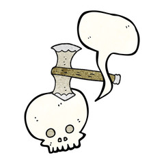 speech bubble textured cartoon axe in skull