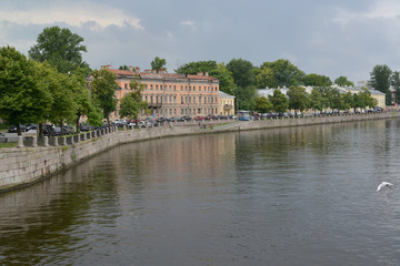 View of Fontanka River in storm summer day. St. Petersburg