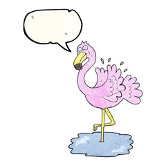 speech bubble textured cartoon flamingo