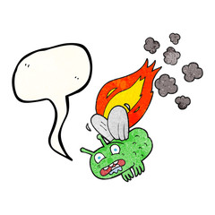 speech bubble textured cartoon fly crashing and burning