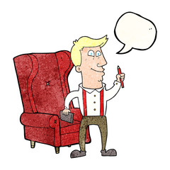 speech bubble textured cartoon man with notebook and pen