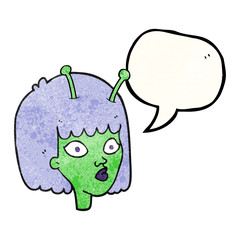 speech bubble textured cartoon female alien