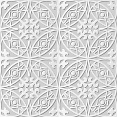 Vector damask seamless 3D paper art pattern background 111 Round Cross Kaleidoscope
