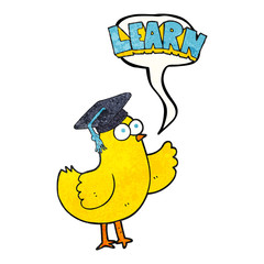 speech bubble textured cartoon bird with learn text