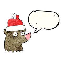 speech bubble textured cartoon bear wearing christmas hat