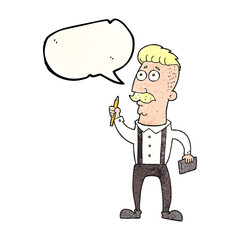 speech bubble textured cartoon man with notebook