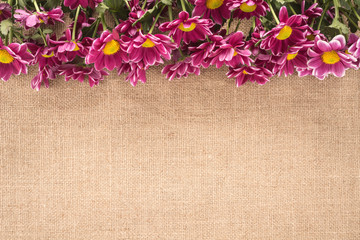 Flowers on the old burlap 