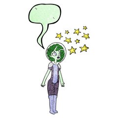 speech bubble textured cartoon alien space girl