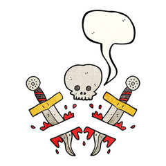 speech bubble textured cartoon dagger tattoo