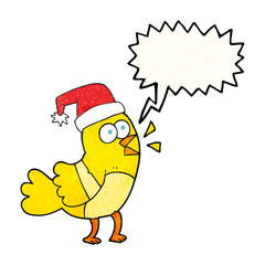 speech bubble textured cartoon bird wearing christmas hat