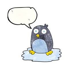 speech bubble textured cartoon penguin on ice