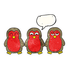 speech bubble textured cartoon christmas robins holding hands