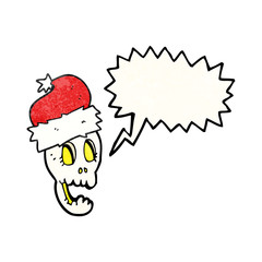 speech bubble textured cartoon christmas hat on skull