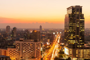 Fototapeta na wymiar Bangkok sky line at sunset, Bangkok, Thailand.