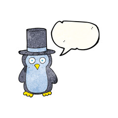 speech bubble textured cartoon penguin wearing hat
